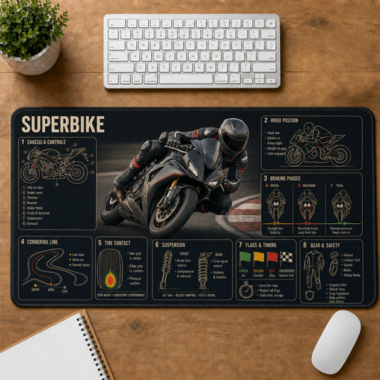 Superbike Racing Sports Visual Guide Desk Mat | 5To9Vibe