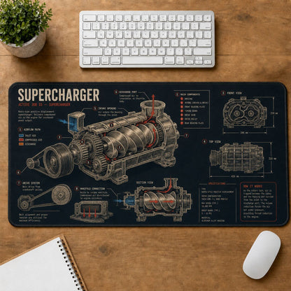 Supercharger Hot Rod Technical Guide Desk Mat | 5To9Vibe