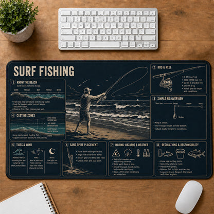 Surf Fishing Sports Visual Guide Desk Mat | 5To9Vibe