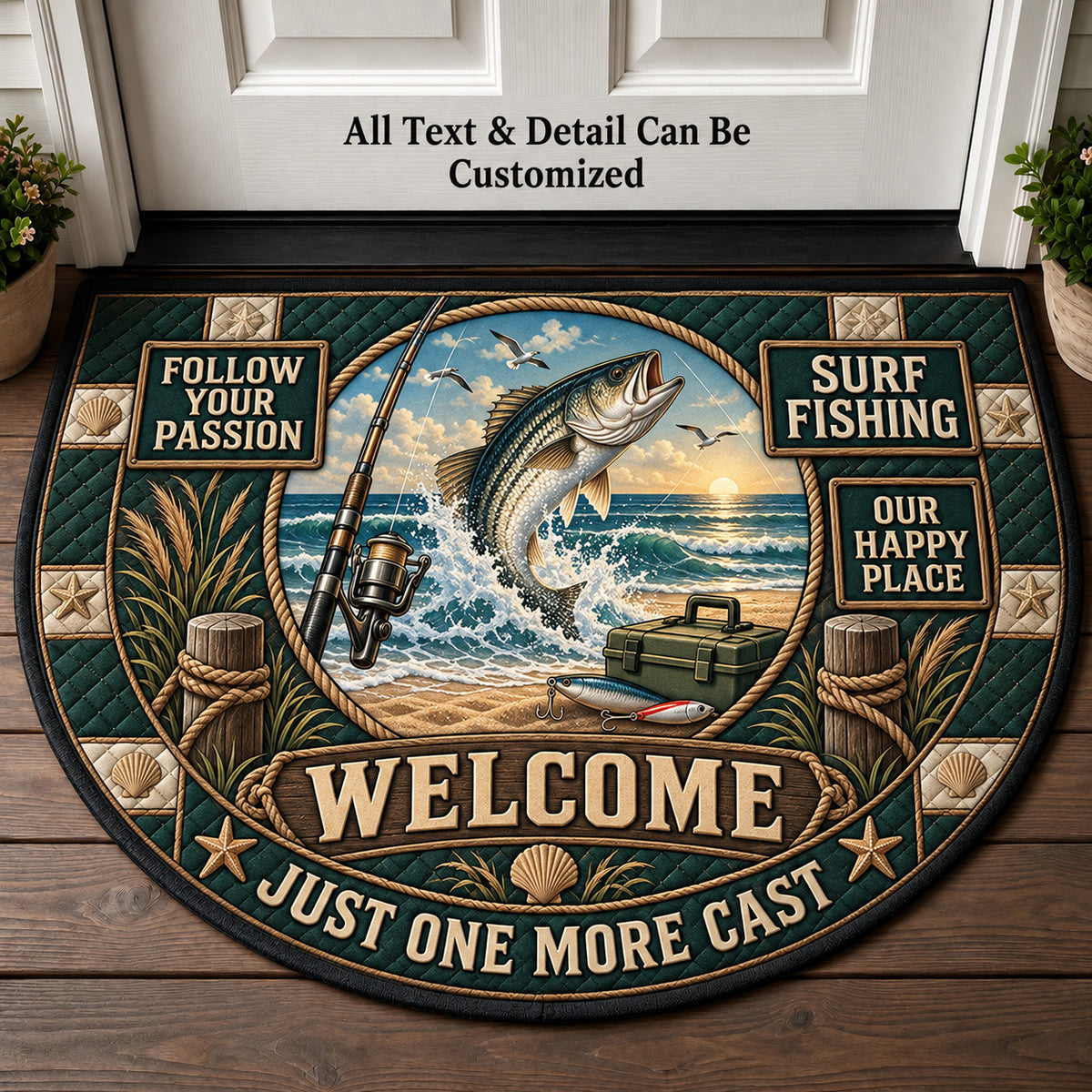 Surf Fishing Personalized Half Round Mat | 5To9Vibe