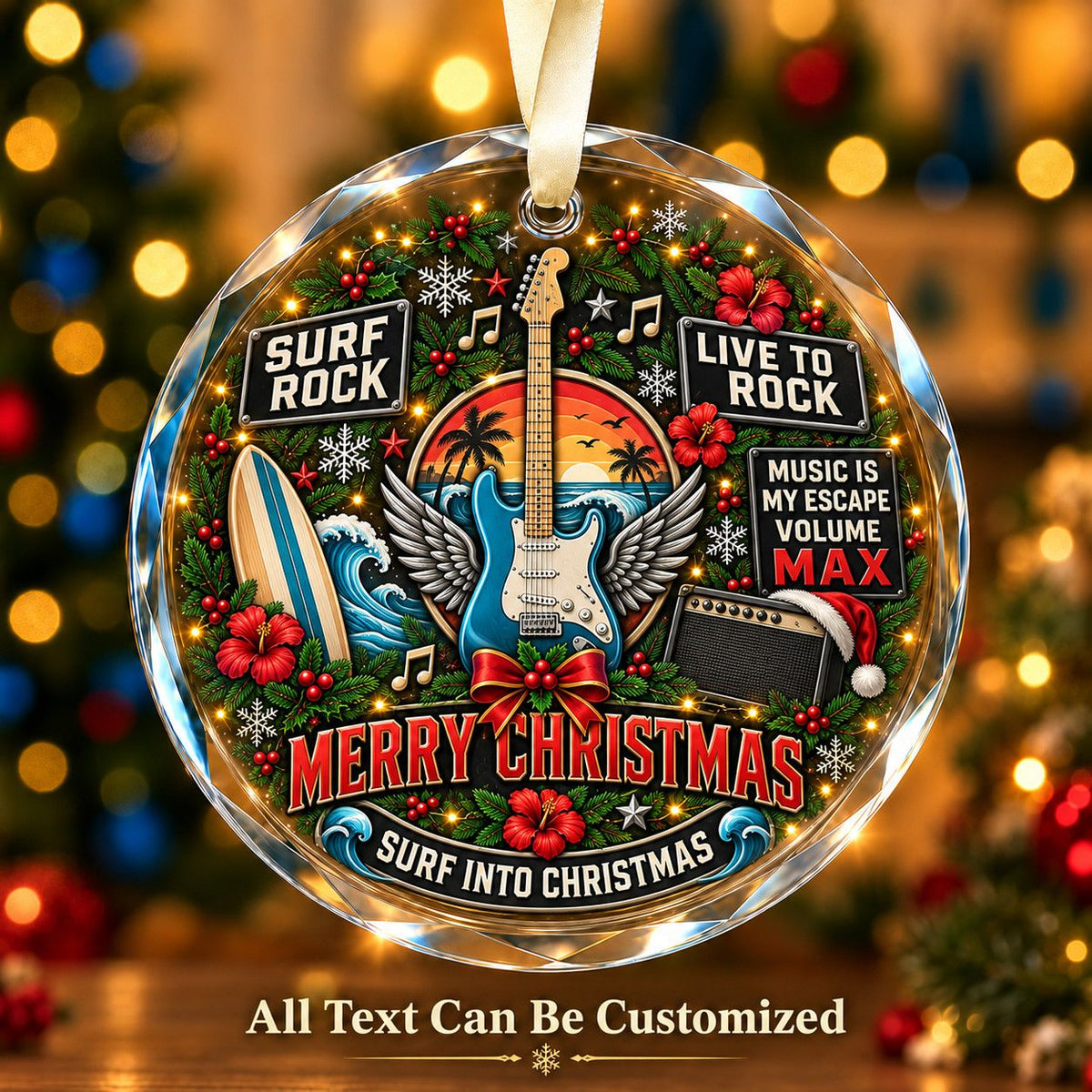 Surf Rock Personalized Glass Ornament | 5To9Vibe