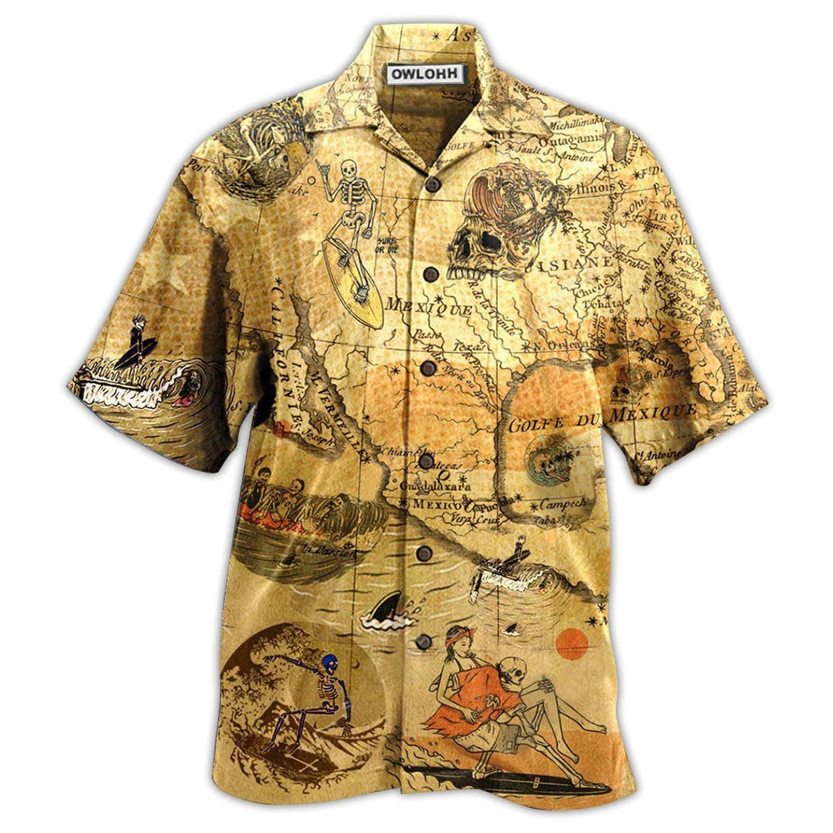 Hawaiian Shirt / Adults / S Surfing Skeleton Vintage - Hawaiian Shirt 