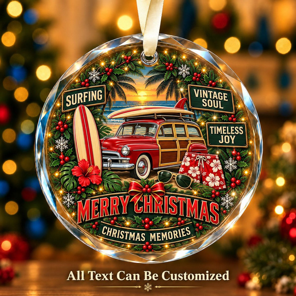 Surfing Personalized Glass Ornament | 5To9Vibe