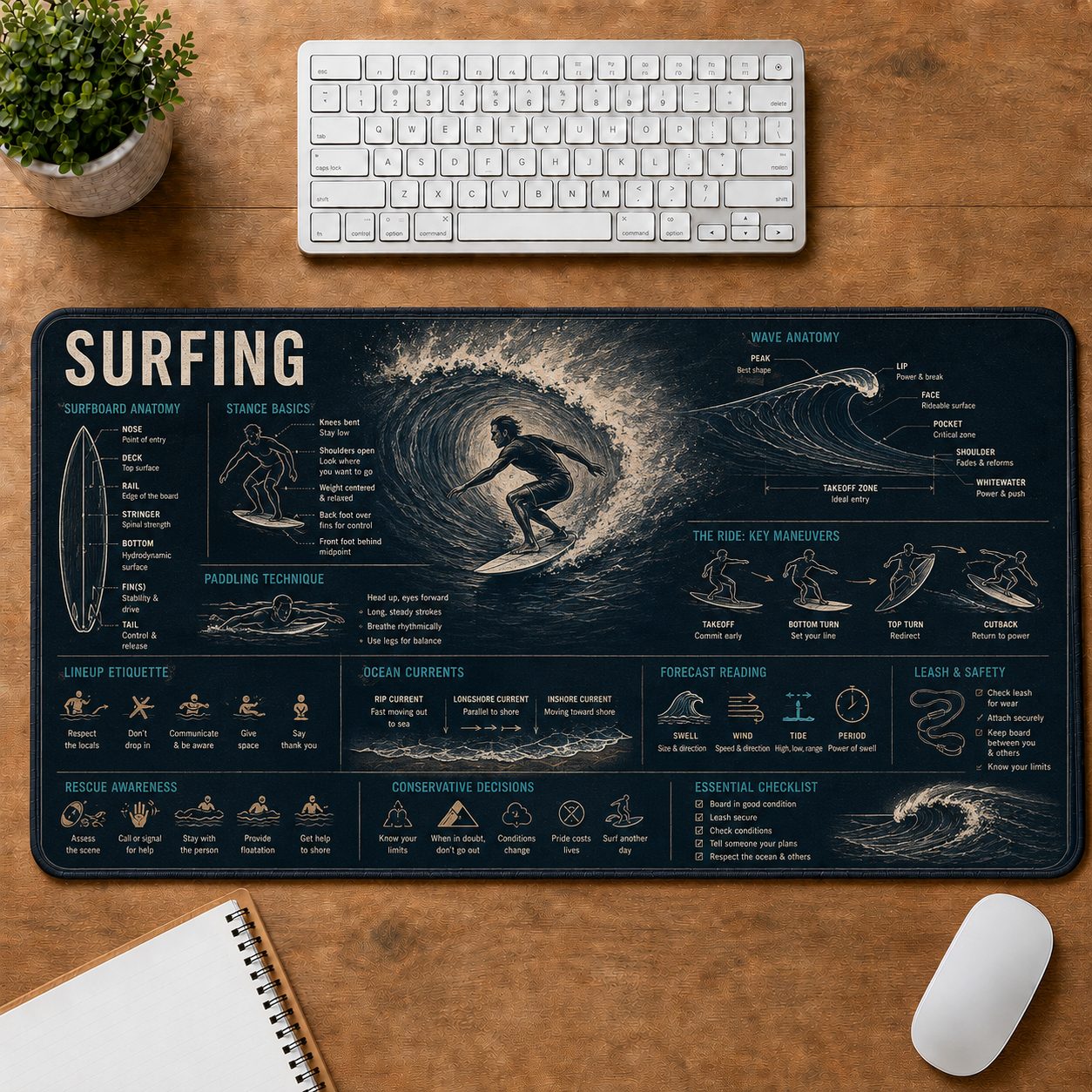 Surfing Sports Visual Guide Desk Mat | 5To9Vibe