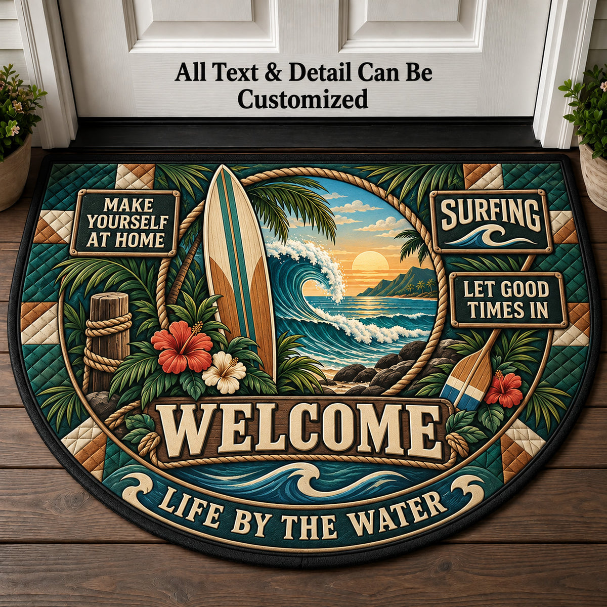 Surfing Personalized Half Round Mat | 5To9Vibe
