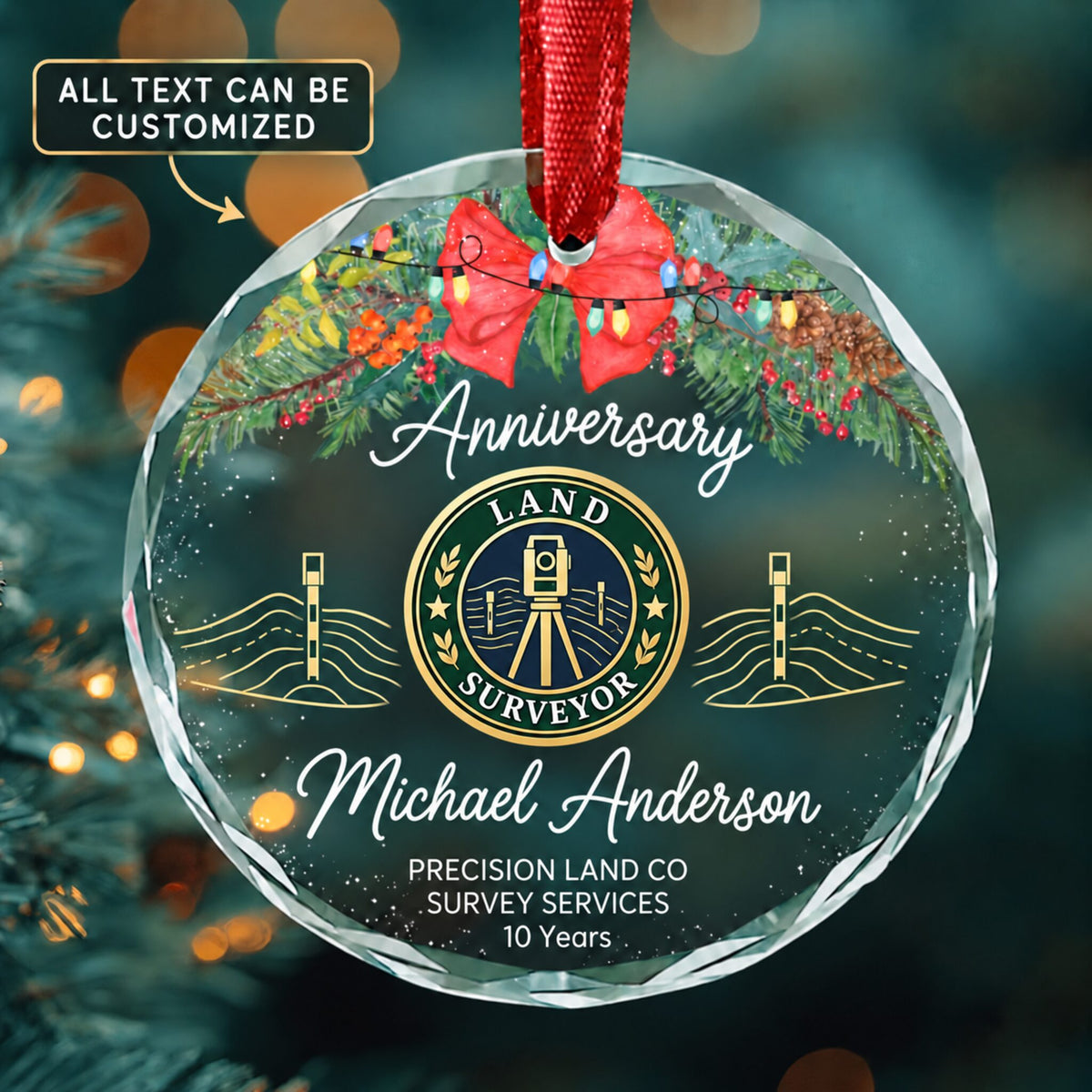 Surveyors Personalized Glass Ornament | 5To9Vibe