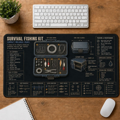 Survival Fishing Kit Fishing Field Guide Desk Mat | 5To9Vibe