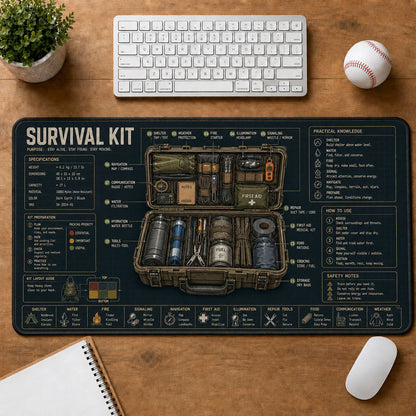 Survival Kit Outdoor Skills Field Guide Desk Mat | 5To9Vibe