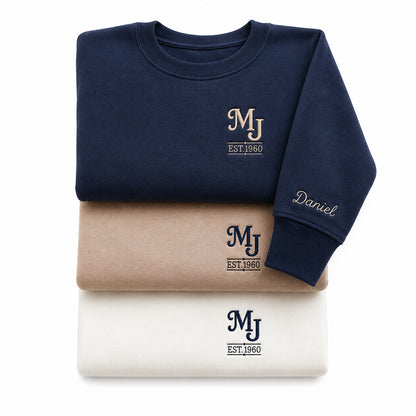 1960 Custom Monogram Embroidered with Name and Year For Birthday, Anniversary, Mother Dad Gift, Couple Gift, Husband Wife Gift, Family Gift Unisex Sweatshirt, Quarter Zip Sweatshirt, Hoodies, T-shirts