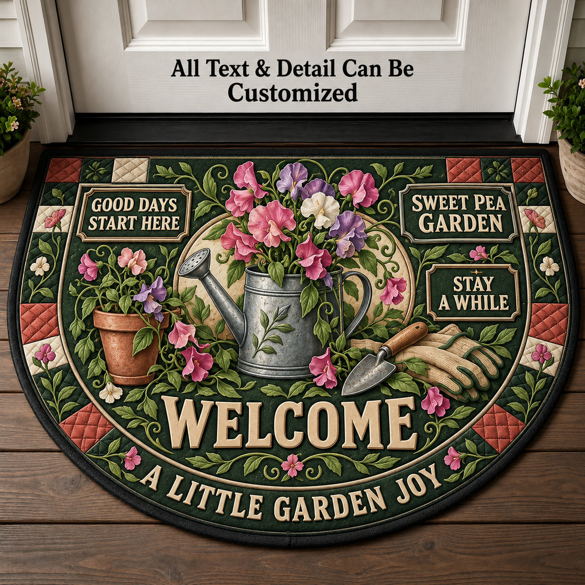 Sweet Pea Garden Personalized Half Round Mat | 5To9Vibe