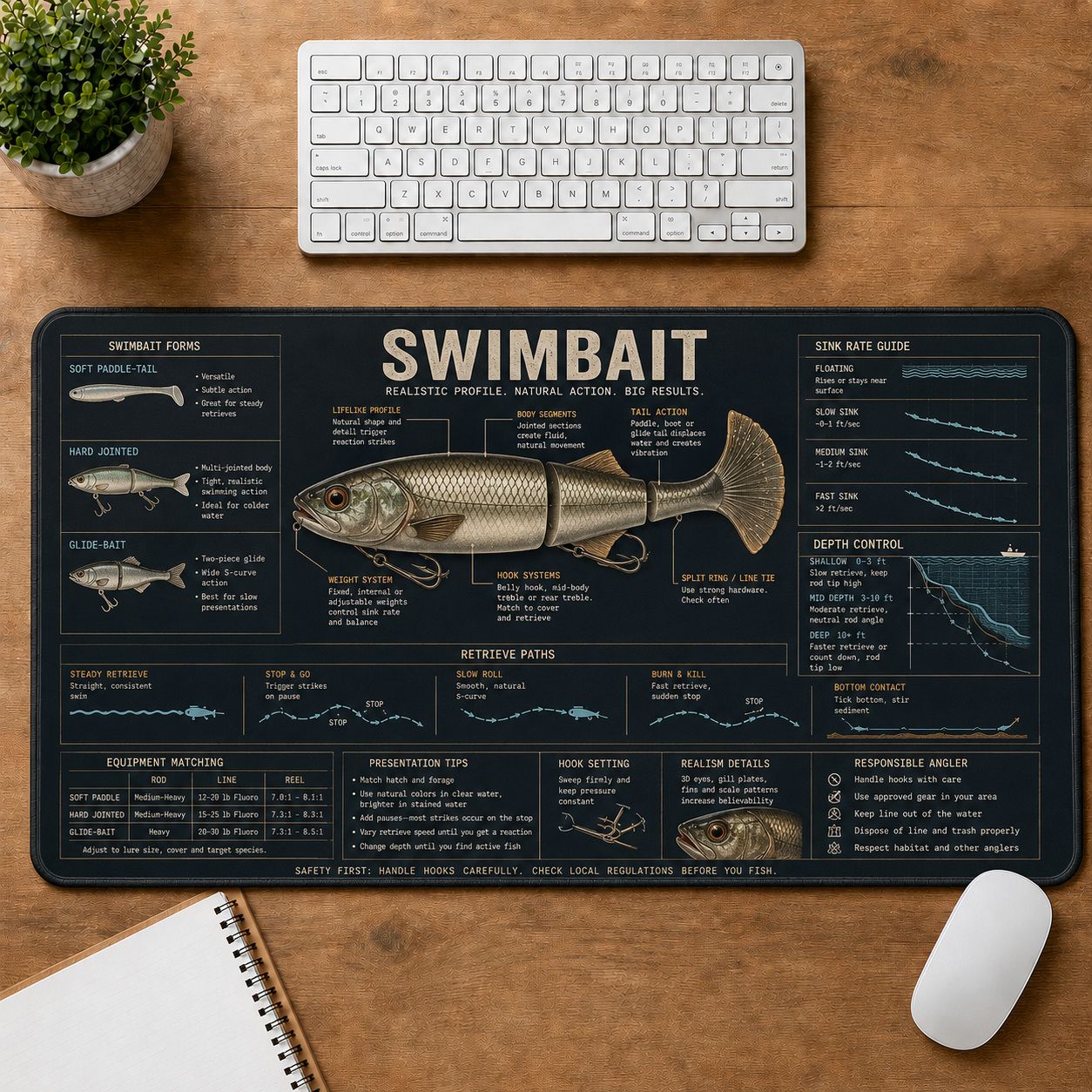 Swimbait Fishing Field Guide Desk Mat | 5To9Vibe