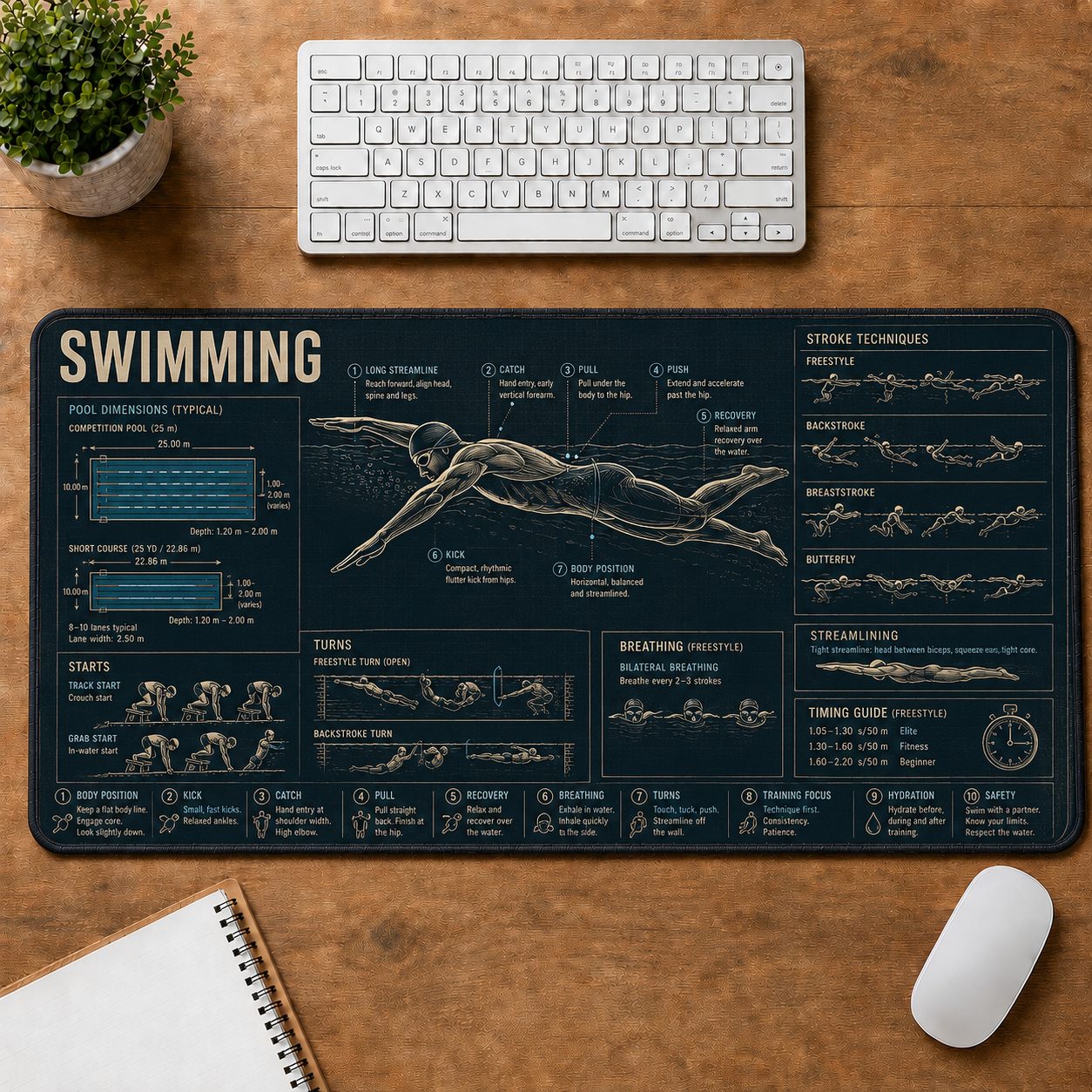 Swimming Sports Visual Guide Desk Mat | 5To9Vibe