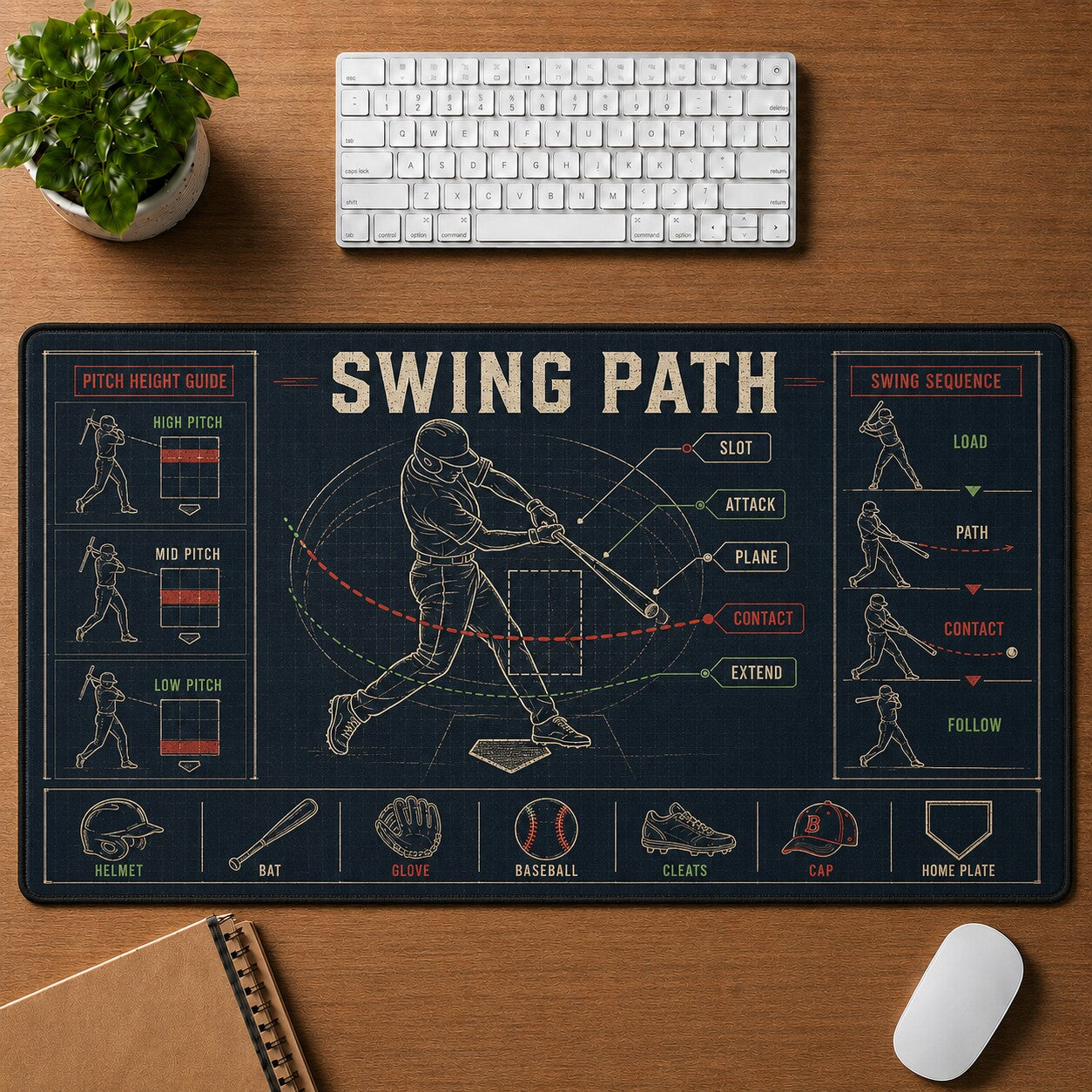 Swing Path Baseball Blueprint Desk Mat | 5To9Vibe