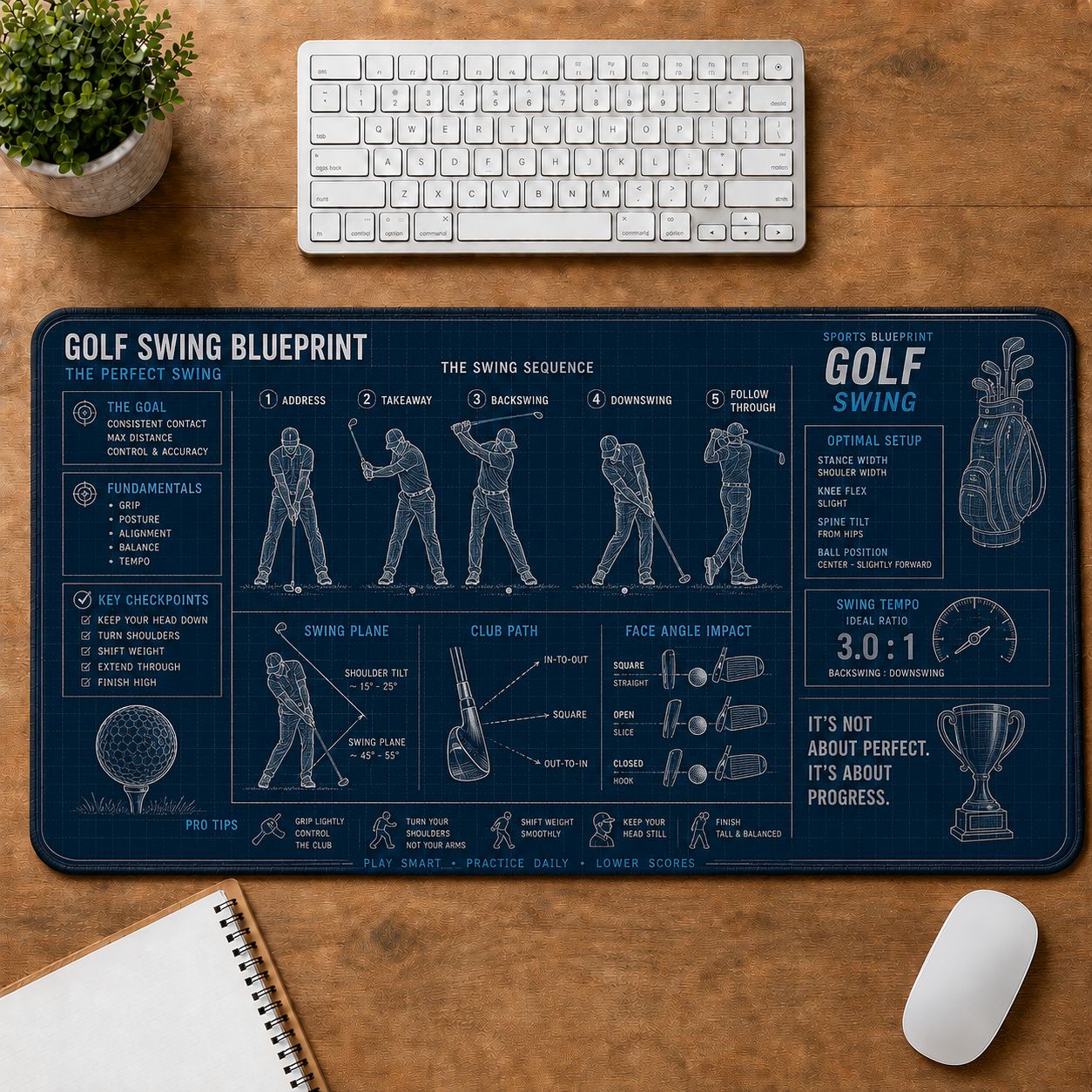 Golf Swing Sports Technique Guide Desk Mat | 5To9Vibe