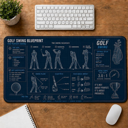 Golf Swing Sports Technique Guide Desk Mat | 5To9Vibe
