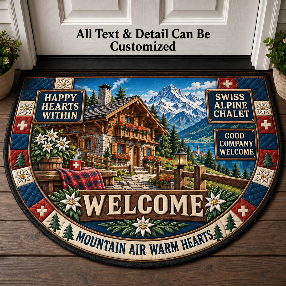 Swiss Alpine Chalet Personalized Half Round Mat | 5To9Vibe