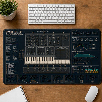 Synthesizer Musical Instrument Blueprint Guide Desk Mat | 5To9Vibe