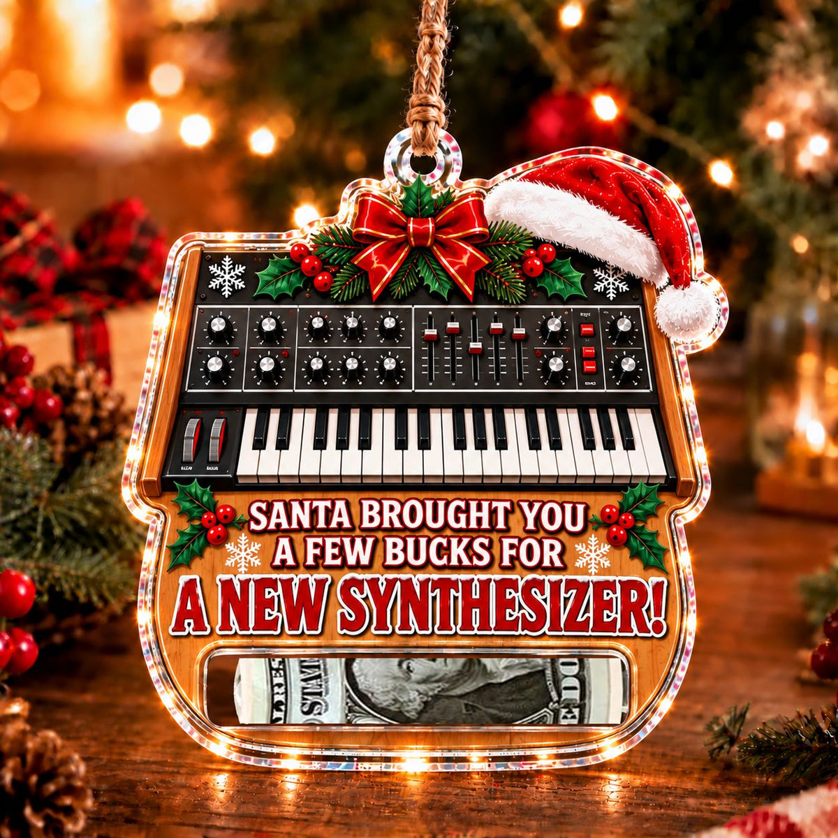 Synthesizer Christmas money holder ornament