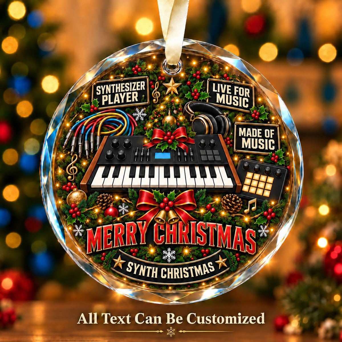 Synthesizer Player Personalized Glass Ornament | 5To9Vibe