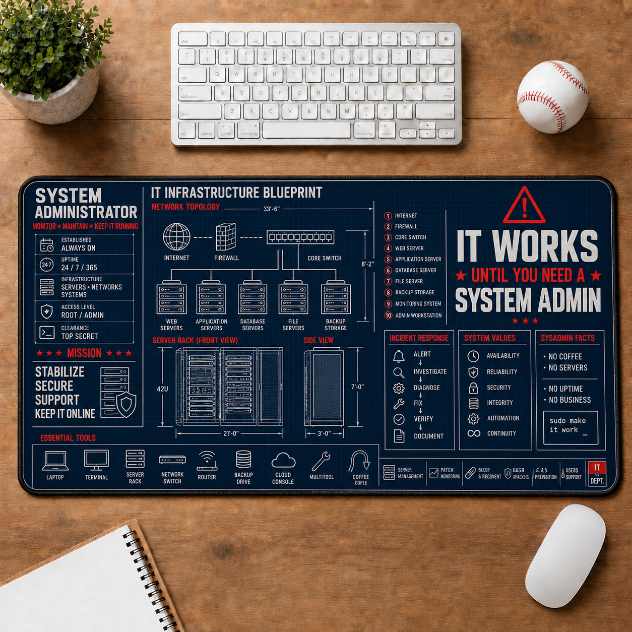 AI Engineer Blueprint Large Desk Mat - Neural Network & Machine Learning Plus Size Mouse Pad - 5to9vibe