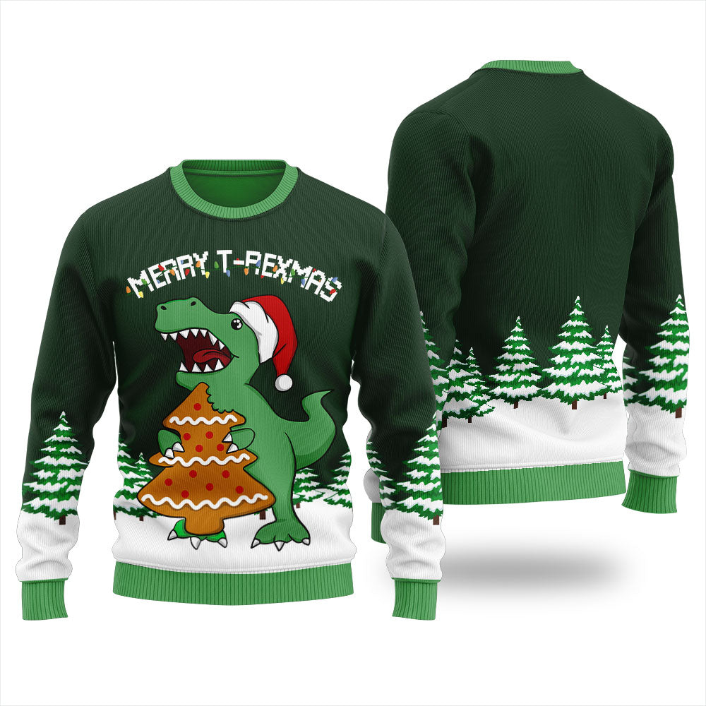 T-Rex And Christmas Tree Cookies Ugly Sweater Men's
