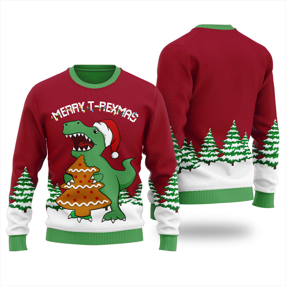 T-Rex Eating Christmas Cookies Ugly Christmas Sweater