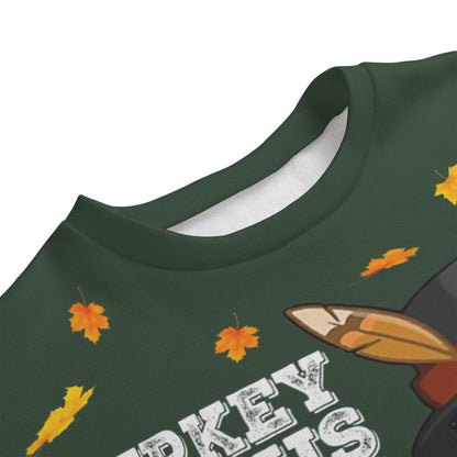 T-Rex Turkey Thanksgiving Oversized Ugly Sweater Forest Green