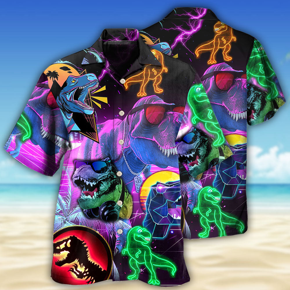 Dinosaur T-rex Neon Art Style - Hawaiian Shirt 