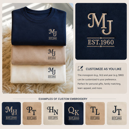 1955 Custom Monogram Embroidered with Name and Year For Birthday, Anniversary, Mother Dad Gift, Couple Gift, Husband Wife Gift, Family Gift Quarter Zip Sweatshirt, Unisex Sweatshirt, Hoodies, T-shirts