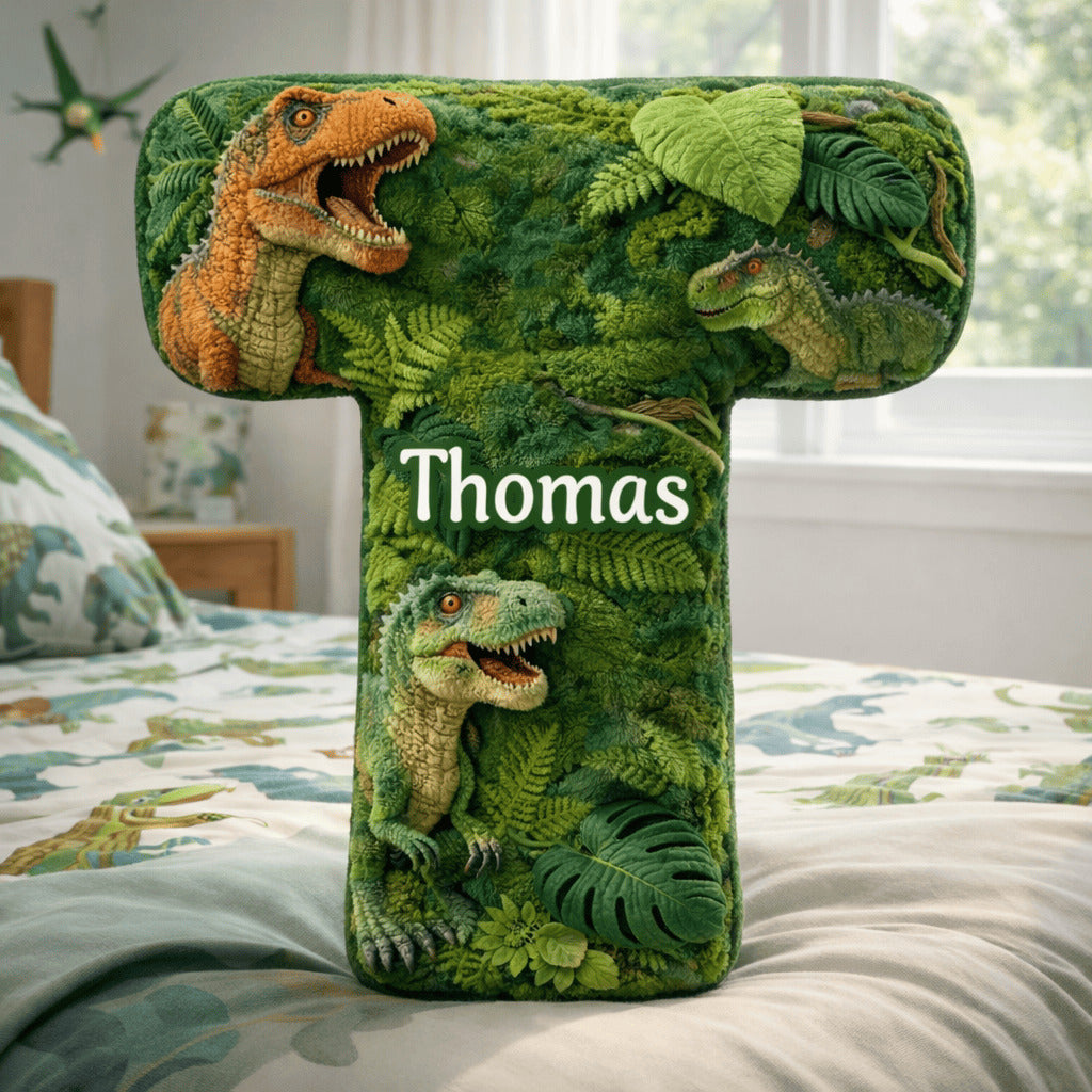 Dino and Princess Pillow Custom Name Gift  For Girls, Boys Irregular-Shaped Pillow Custom