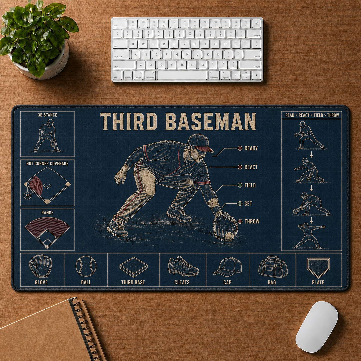 Third Baseman Blueprint Desk Mat | 5To9Vibe
