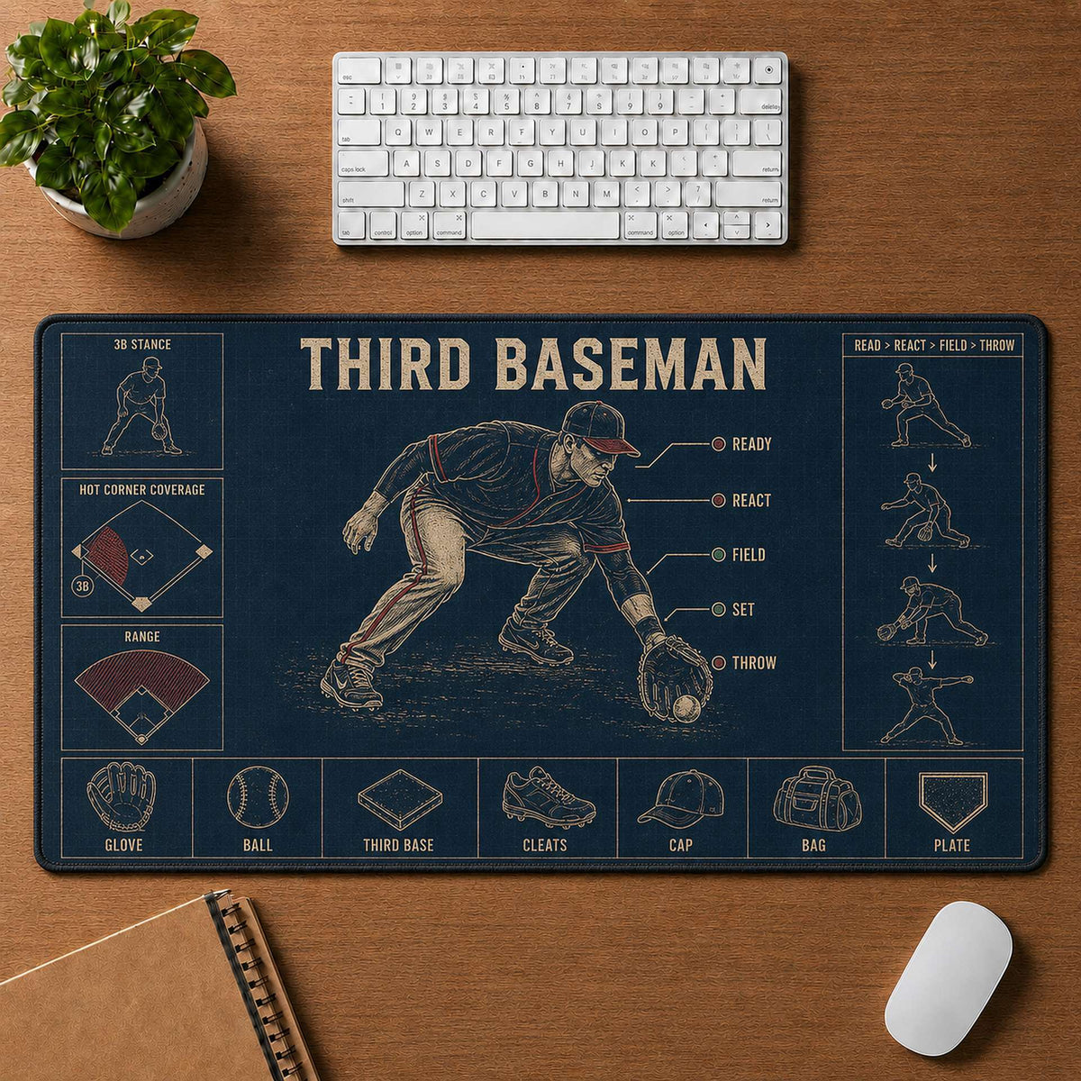 Third Baseman Blueprint Desk Mat | 5To9Vibe