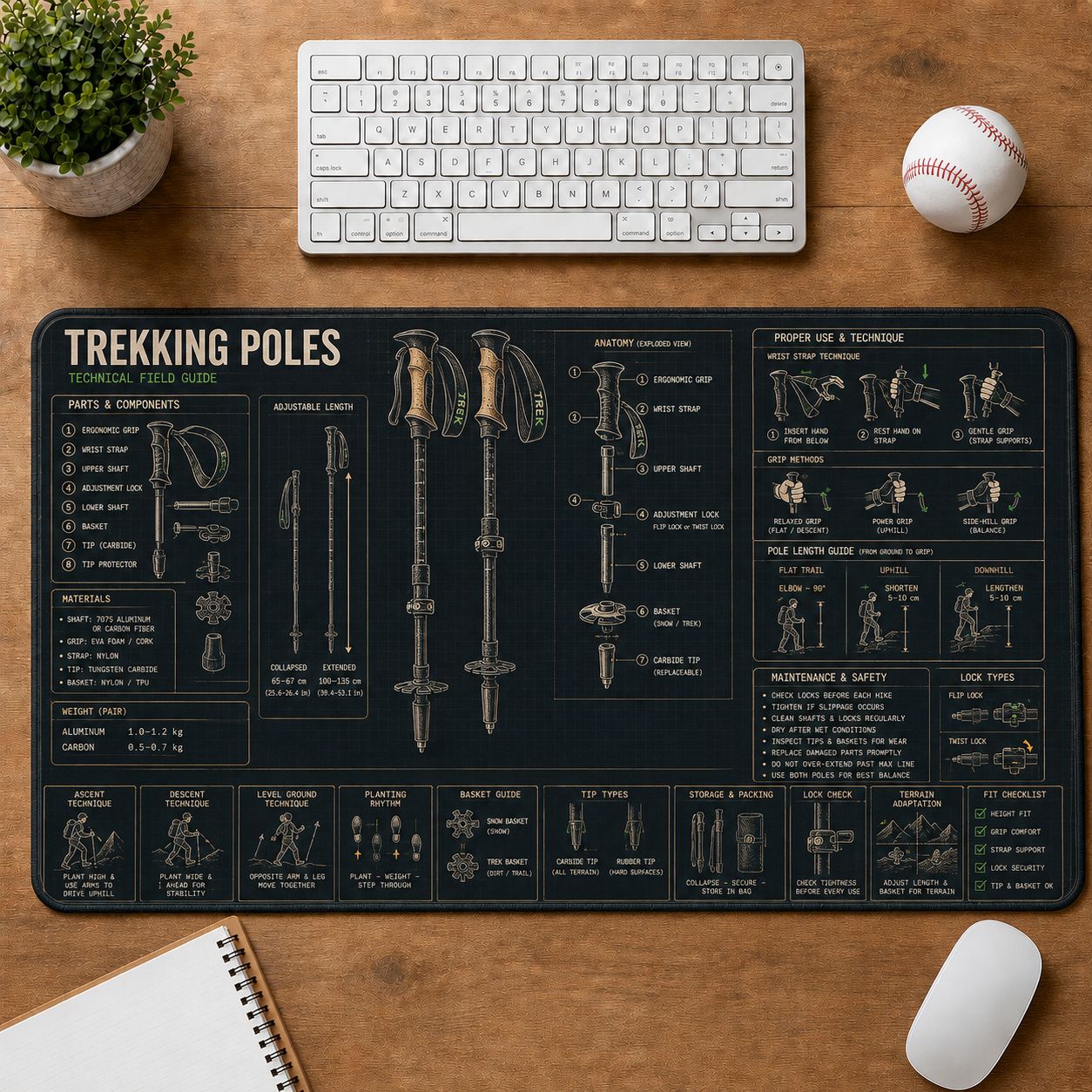 Trekking Poles Outdoor Skills Field Guide Desk Mat | 5To9Vibe