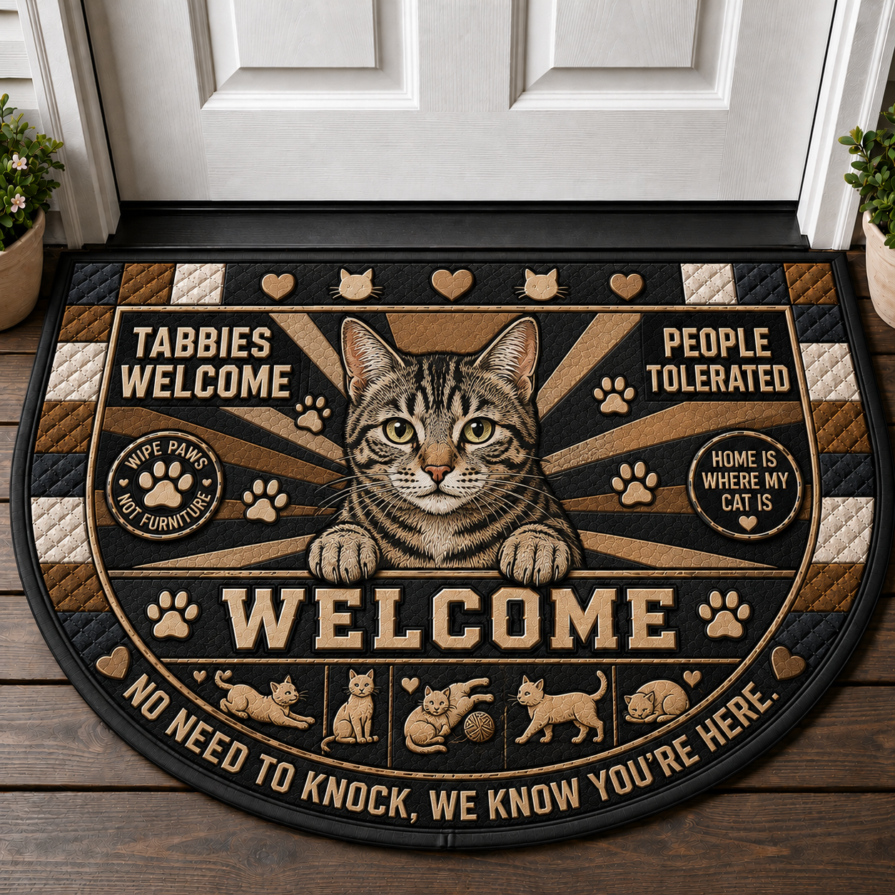 Indoor Cat Lives Here Doormat - Funny Cat Bedtime Welcome Mat - 5to9vibe