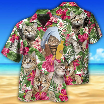 Cat Funny Tabby Cat Tropical Floral - Hawaiian Shirt 