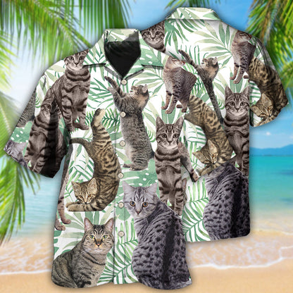 Cat Tropical Leaf Tabby Cat - Hawaiian Shirt 