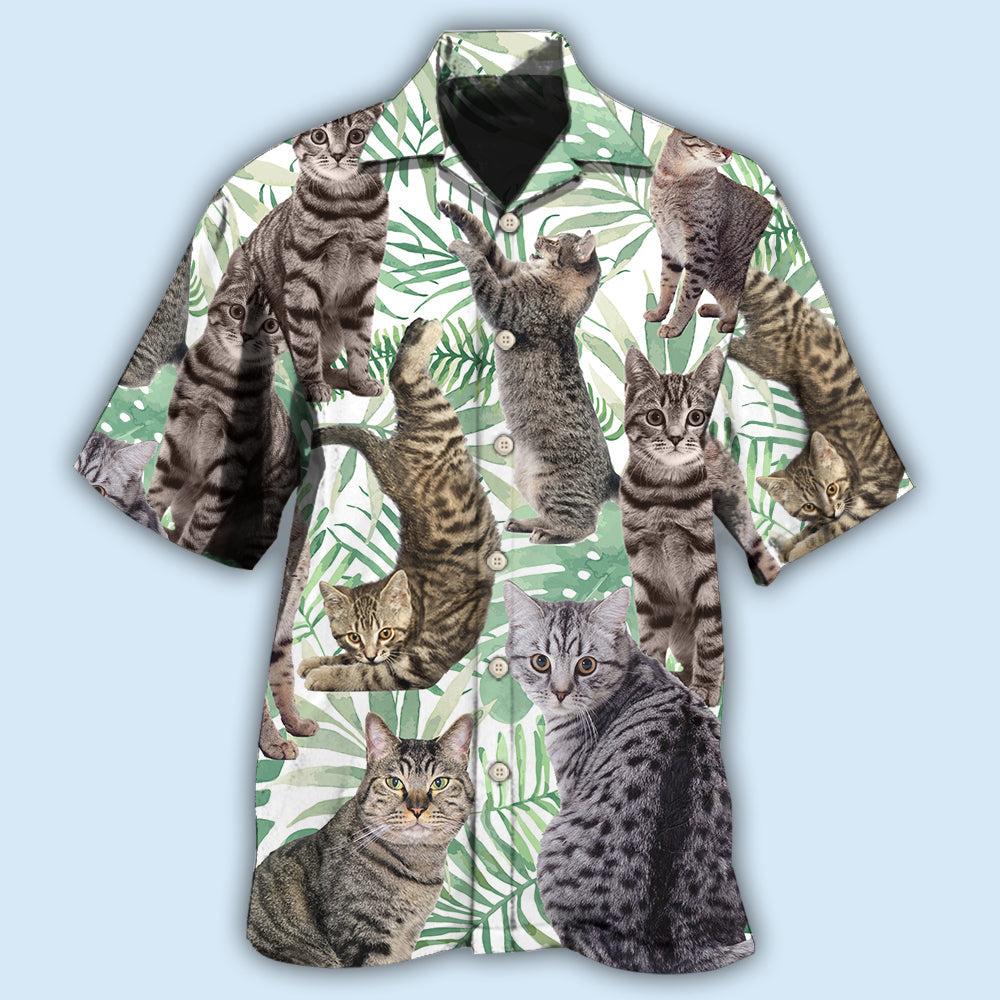 Cat Tropical Leaf Tabby Cat - Hawaiian Shirt 