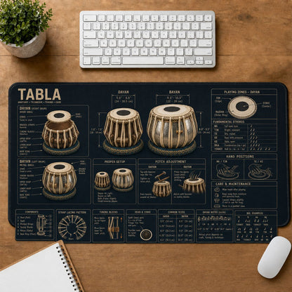 Tabla Musical Instrument Blueprint Guide Desk Mat | 5To9Vibe