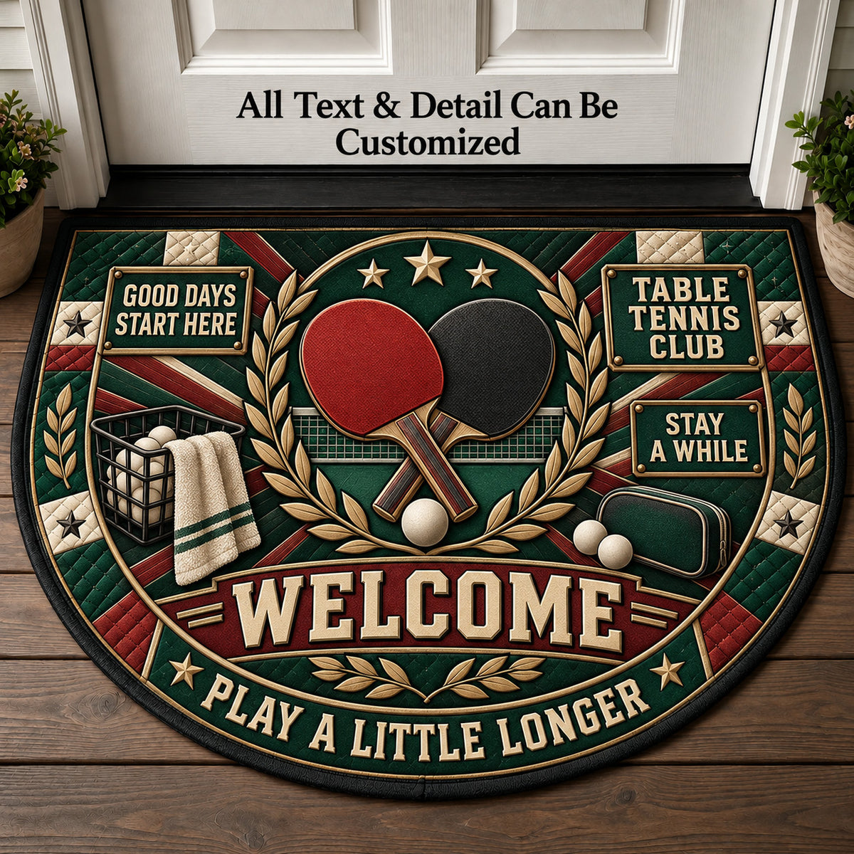 Table Tennis Club Personalized Half Round Mat | 5To9Vibe