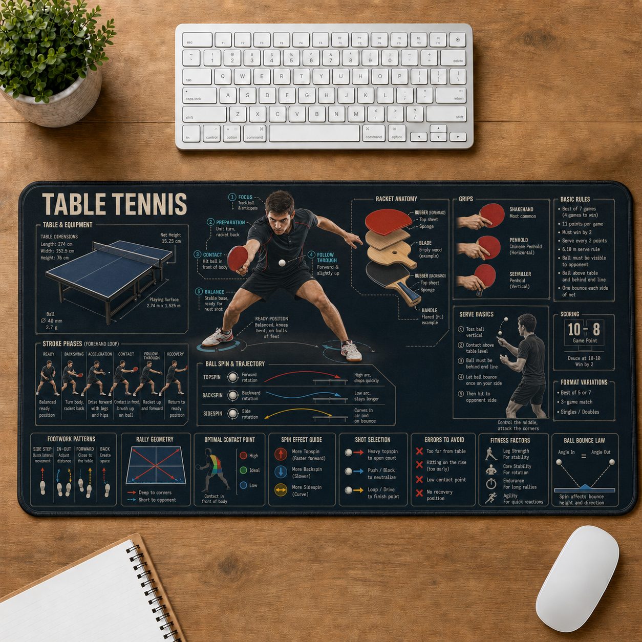 Table Tennis Sports Visual Guide Desk Mat | 5To9Vibe
