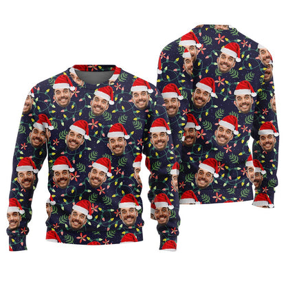 Tacky Custom Many Faces Ugly Christmas Sweater Navy