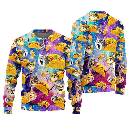 Taco Bell Cat Galaxy Funny Christmas Sweaters For Adults