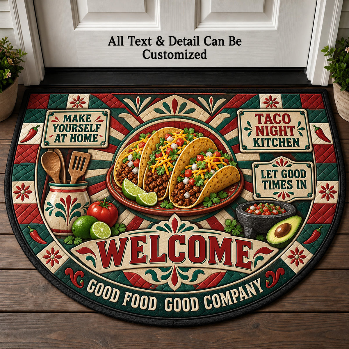 Taco Night Kitchen Personalized Half Round Mat | 5To9Vibe