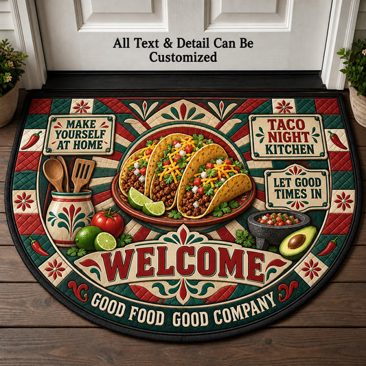 Taco Night Kitchen Personalized Half Round Mat | 5To9Vibe