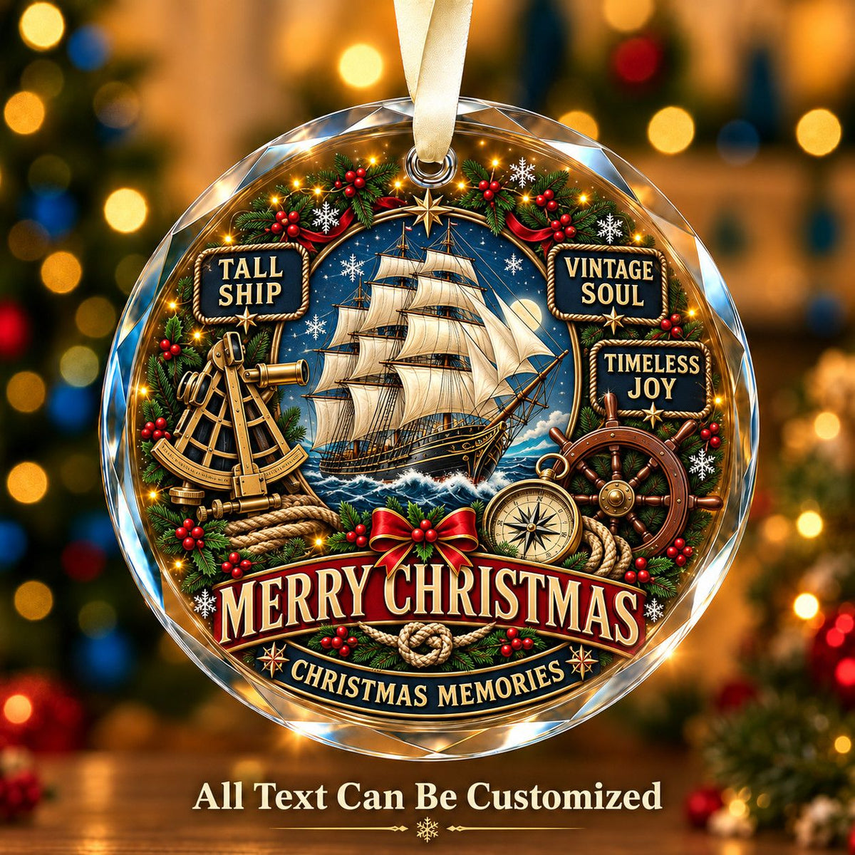 Tall Ship Personalized Glass Ornament | 5To9Vibe