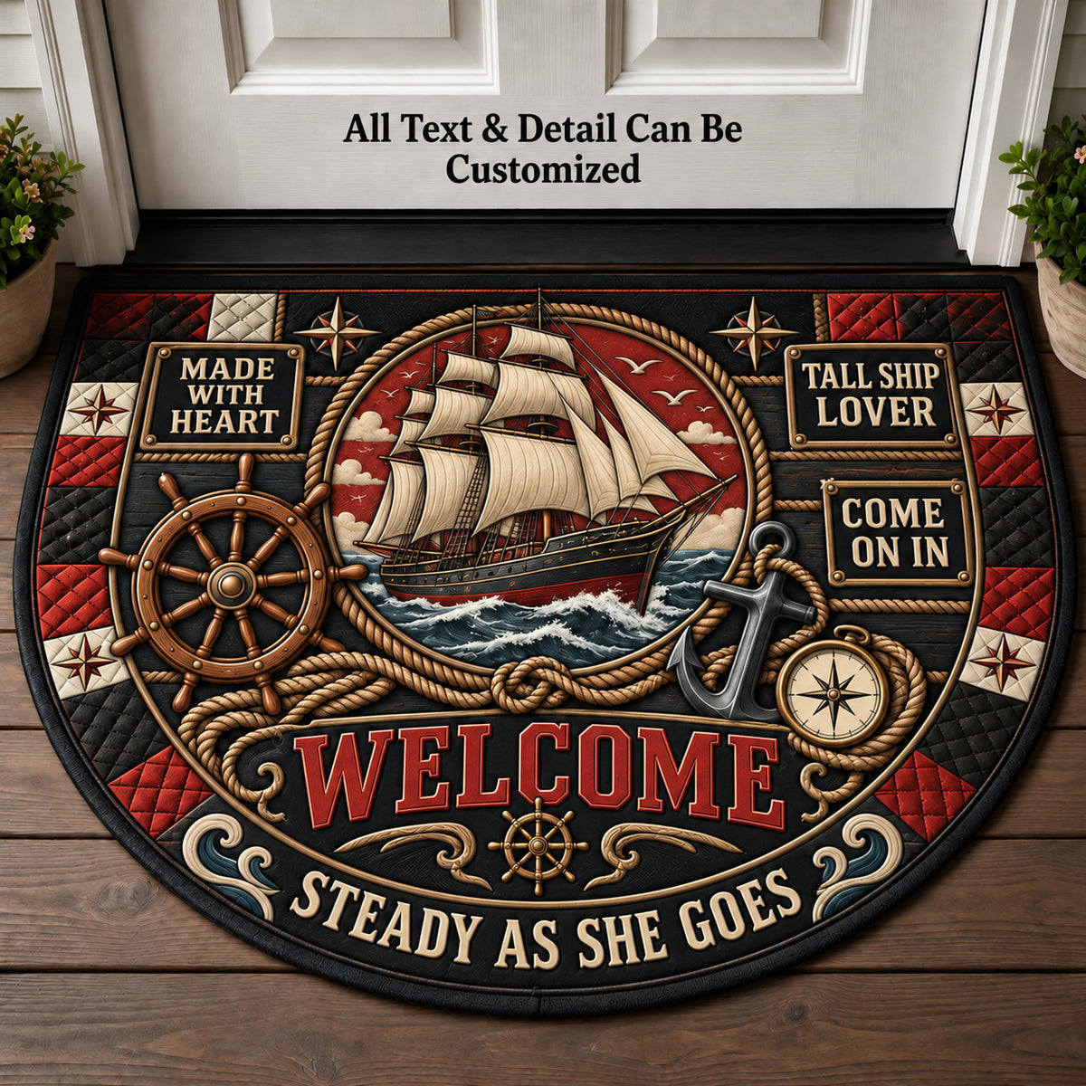 Tall Ship Lover Personalized Half Round Mat | 5To9Vibe