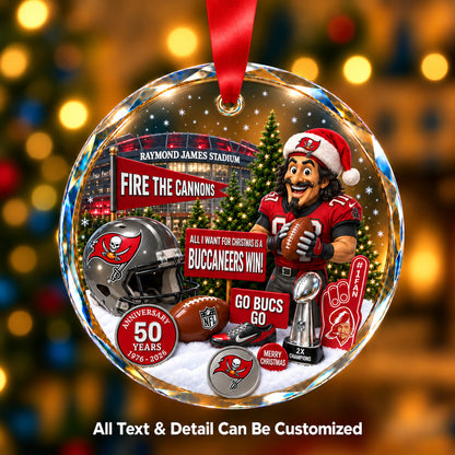 Tampa Bay Buccaneers Snow Globe Glass Ornament