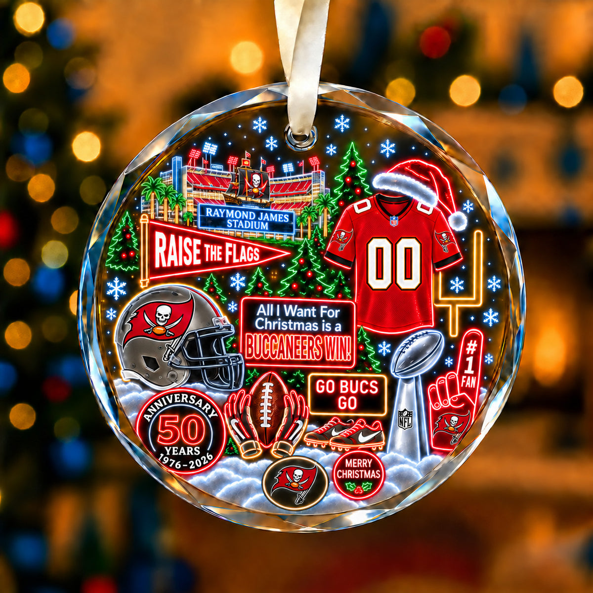 All Football Teams Christmas Neon Stadium Snow Glass Ornament With Gift Box - 5to9vibe