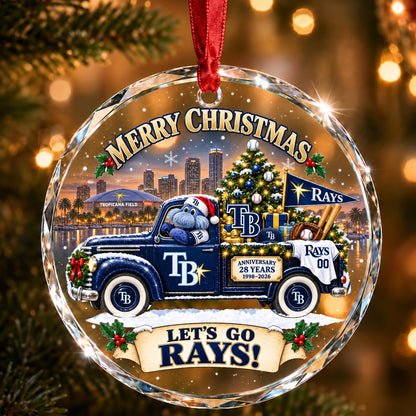 All Baseball Teams Christmas Truck Round Glass Ornament  With Red Gift Box | 5to9vibe