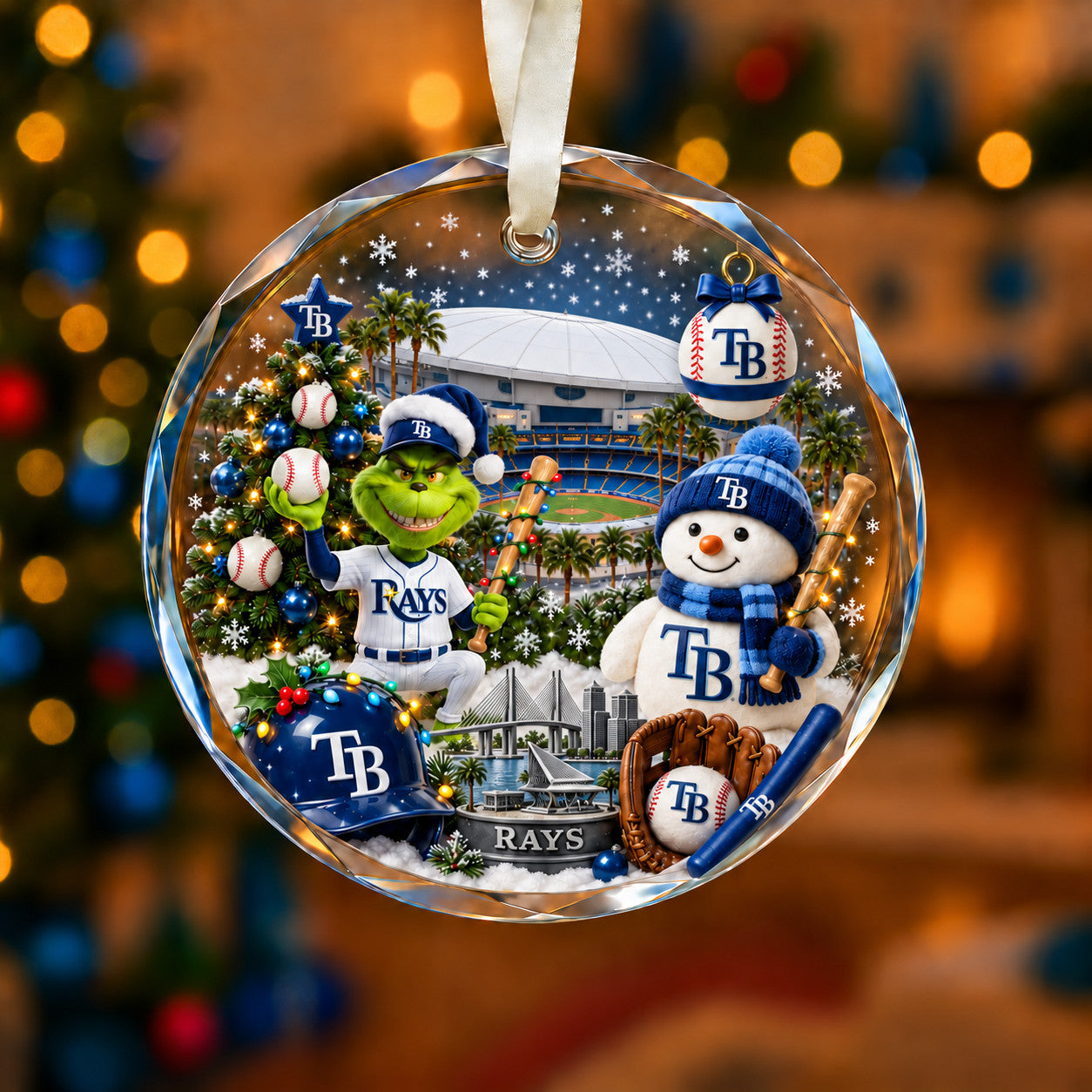 Adorno de vidrio de béisbol, 3 unidades con caja de regalo, equipo de béisbol de Navidad - Adorno de vidrio